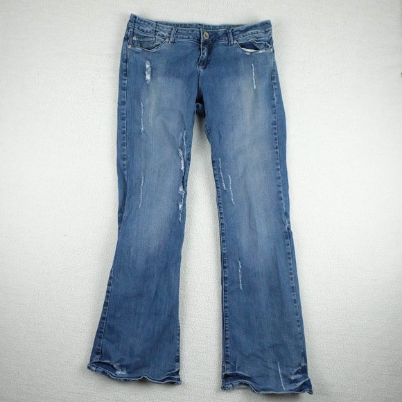 Vintage Blue Jeans Womens 9 10 Bootcut Medium Wash Distressed Beaded 90s Y2K - Picture 1 of 11